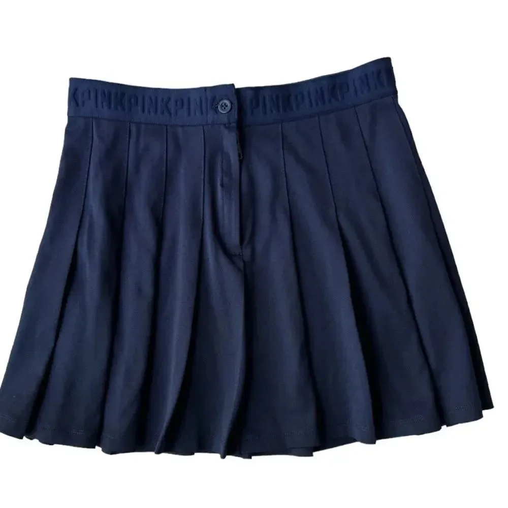 PINK Victoria's Secret Pleated Plain A-line Navy Blue Tennis Mini Skirt XS
